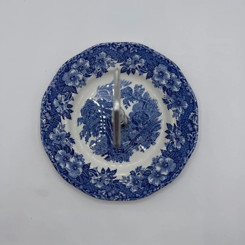 Enoch Wedgwood Woodland Blue White Transferware Tidbit Tray Serving Stand 6.75in